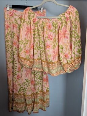 Rachel Zoe Resort Ready Linen Blend Pink Floral Two-Piece Skirt Set